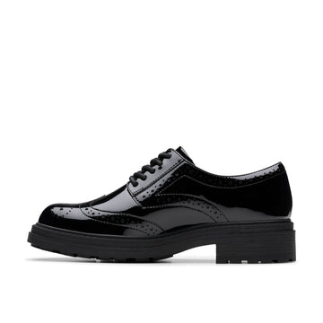 Girls Clarks Orinoco3 Derby School Shoes - Black Patent