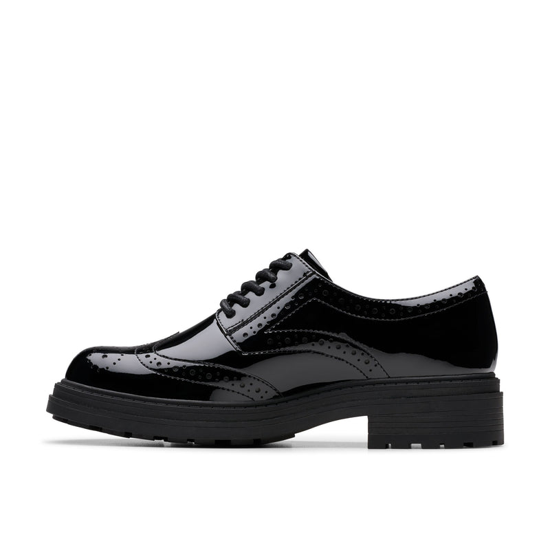 Girls Clarks Orinoco3 Derby School Shoes - Black Patent