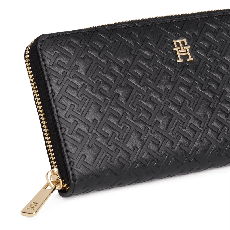 Womens Tommy Hilfiger Monogram Zip Around Large Purse - Black