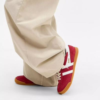 Womens Gola Elan Deep Red and White Suede Trainers - Deep Red