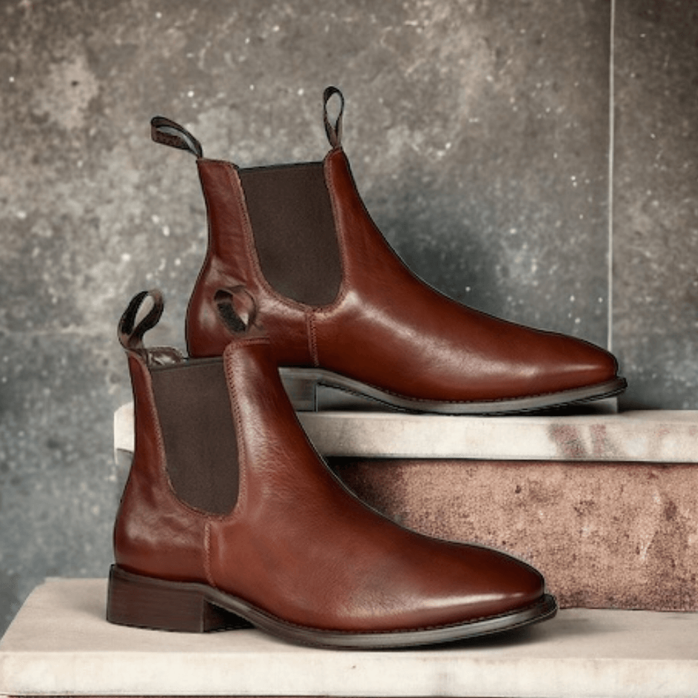 Mens Harrison Shoes H1-206 Brown Leather Chelsea Boots