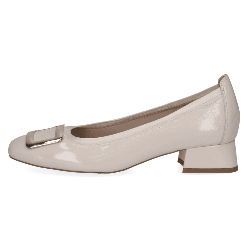 Womens Caprice 22300 Cream Patent Low Block Heel Shoes - Cream