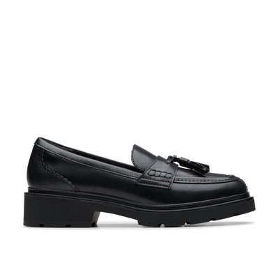 Girls Clarks Lauryl Tassel School Shoes - Black
