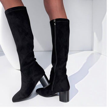 Womens Susst Layla Stretch Long Boots - Black Microfibre