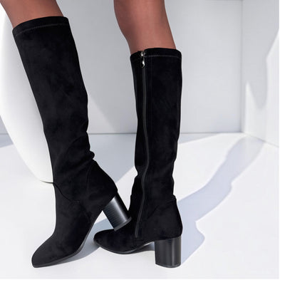 Womens Susst Layla Stretch Long Boots - Black Microfibre