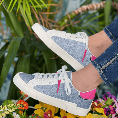 Womens Guess Ladies Wayne Blue Glitter Trainers - Blue