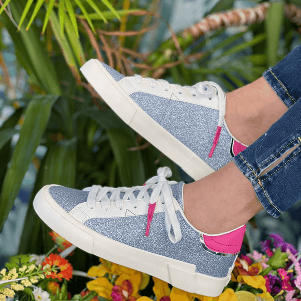 Womens Guess Ladies Wayne Blue Glitter Trainers - Blue