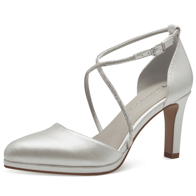 Womens Tamaris Diamante Strap High Heels - Pearl