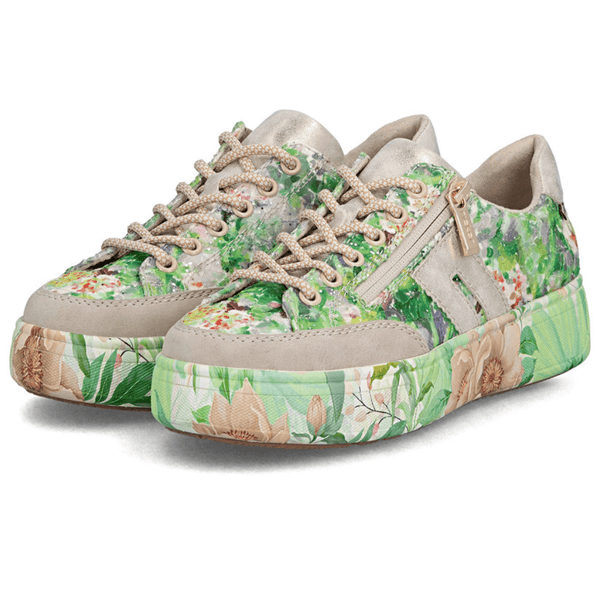 Womens Rieker M7711 Green Floral Print Side Zip Platform Trainers