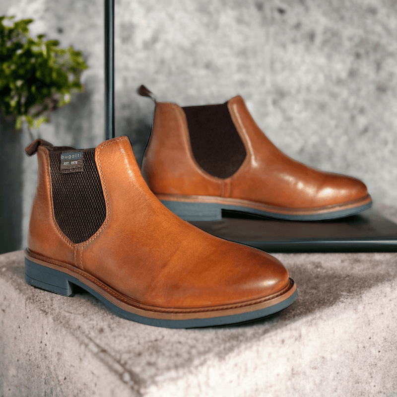 Bugatti Mens Ladano Tan Leather Chelsea Boots - Cognac-Tan