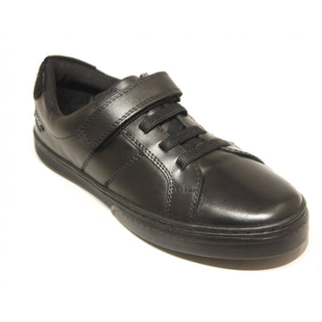 Junior Pod Krew Black Velcro Boys School Shoes - Black