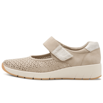 Womens Jana 24664 Taupe Lazer Cut Velcro Strap Shoes - Taupe