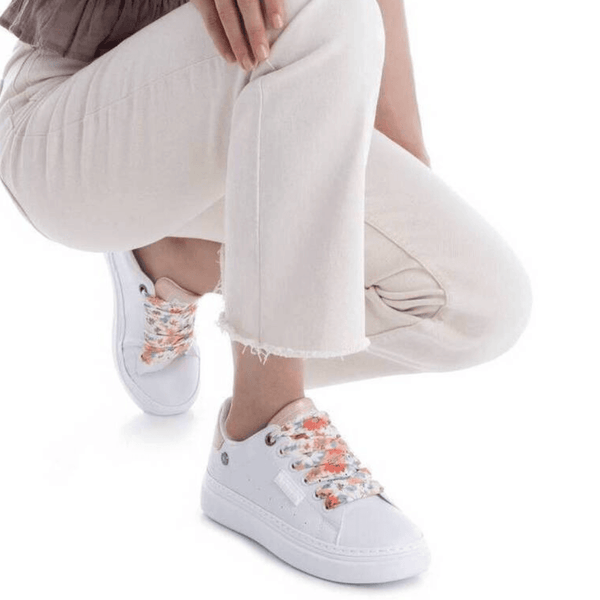 Womens Refresh 175227 White with Coral Floral Lace Trainers - Coral