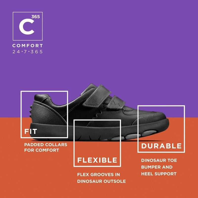 Junior Clarks Boys Rex Pace - Black Leather - Black