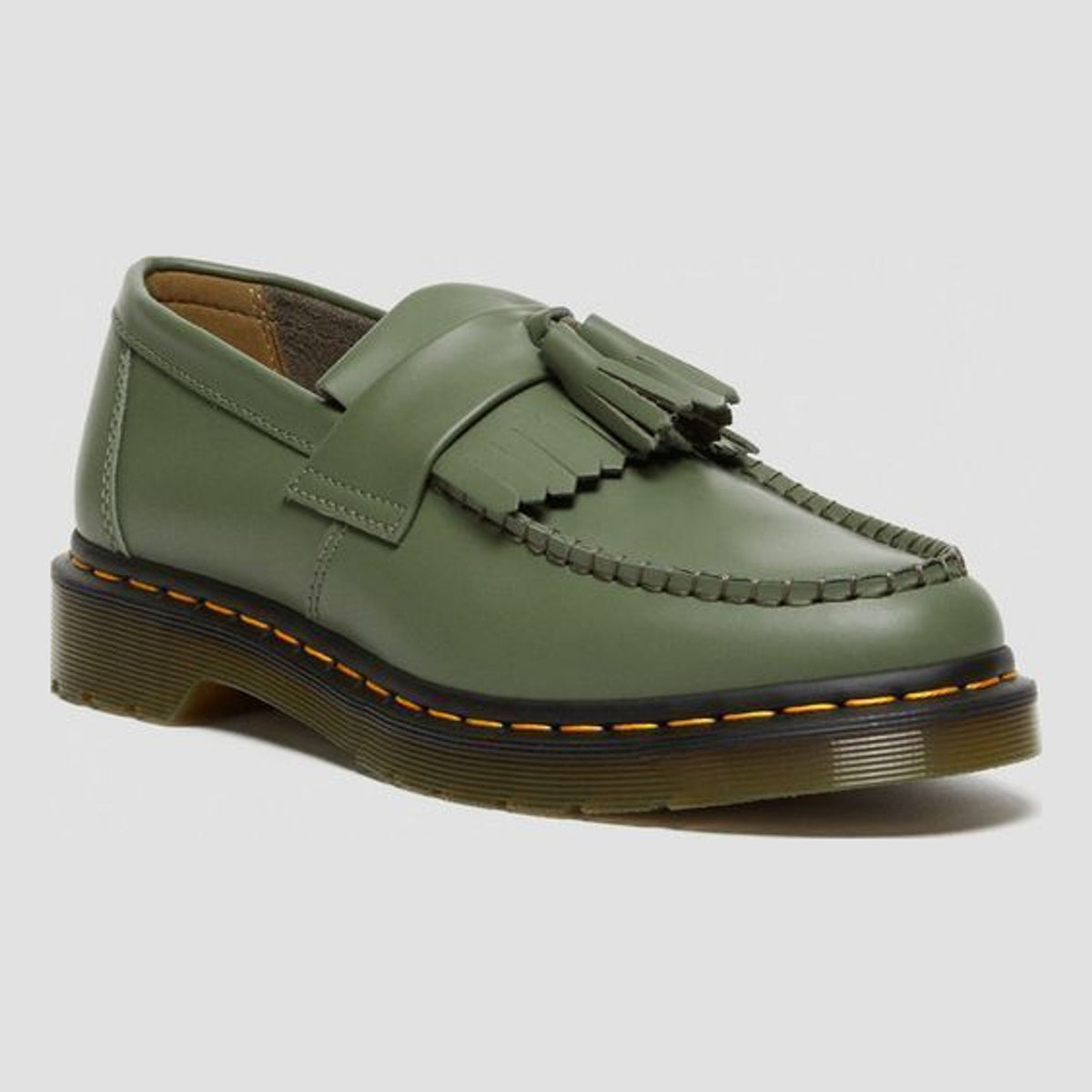 Unisex Dr. Martens Adrian Yellow Stitch Khaki Smooth Leather Loafers