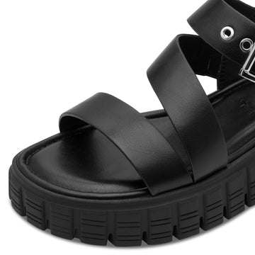 Womens Tamaris 28233 Black Buckle Closed Wedge Sandals - Black