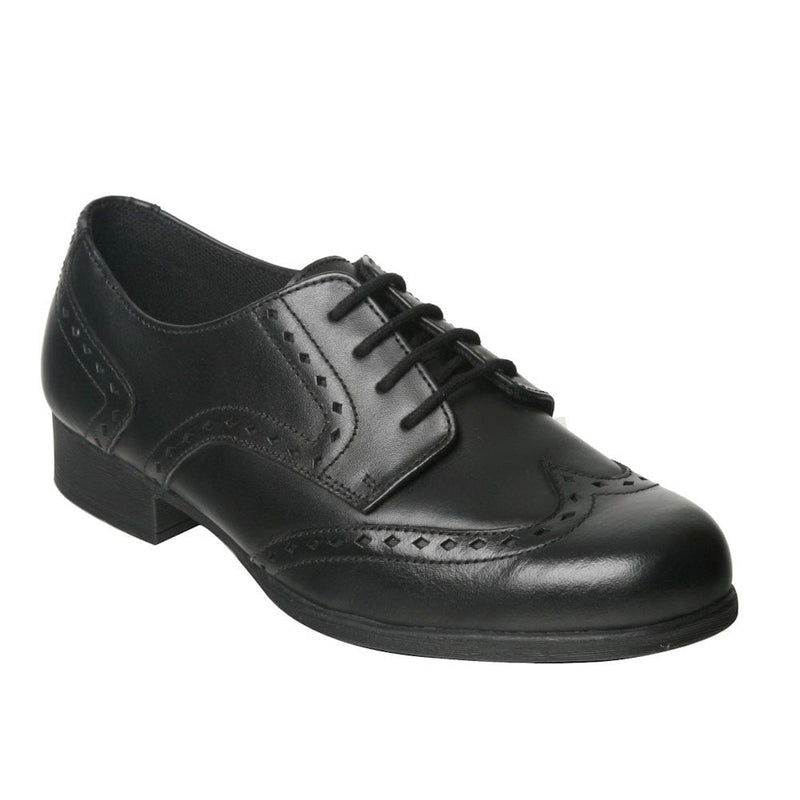 Term Meghan Brogue Girls School Shoes - Black Leather
