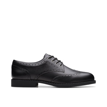 Girls Clarks Tapa Pure Youth School Shoes - Black