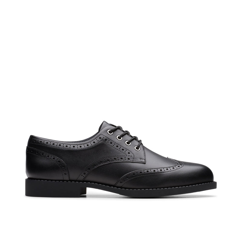Girls Clarks Tapa Pure Youth School Shoes - Black