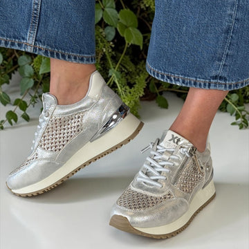 Womens Xti 145194 Silver Metallic Woven Trainers - Silver