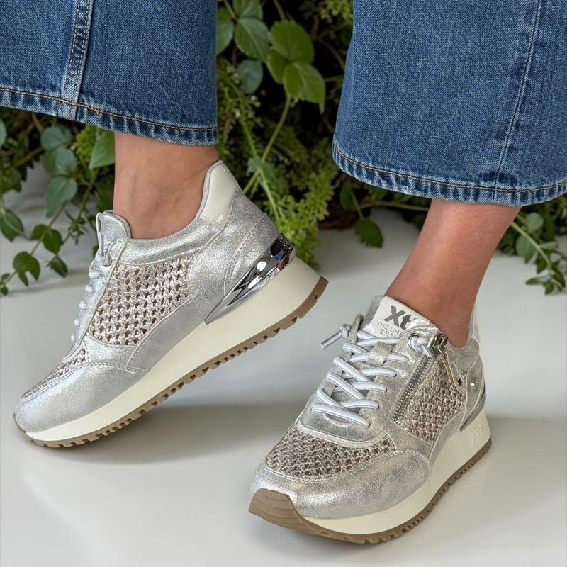 Womens Xti 145194 Silver Metallic Woven Trainers - Silver