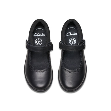 Girls Clarks Etch Pure Kid School Shoes - Black