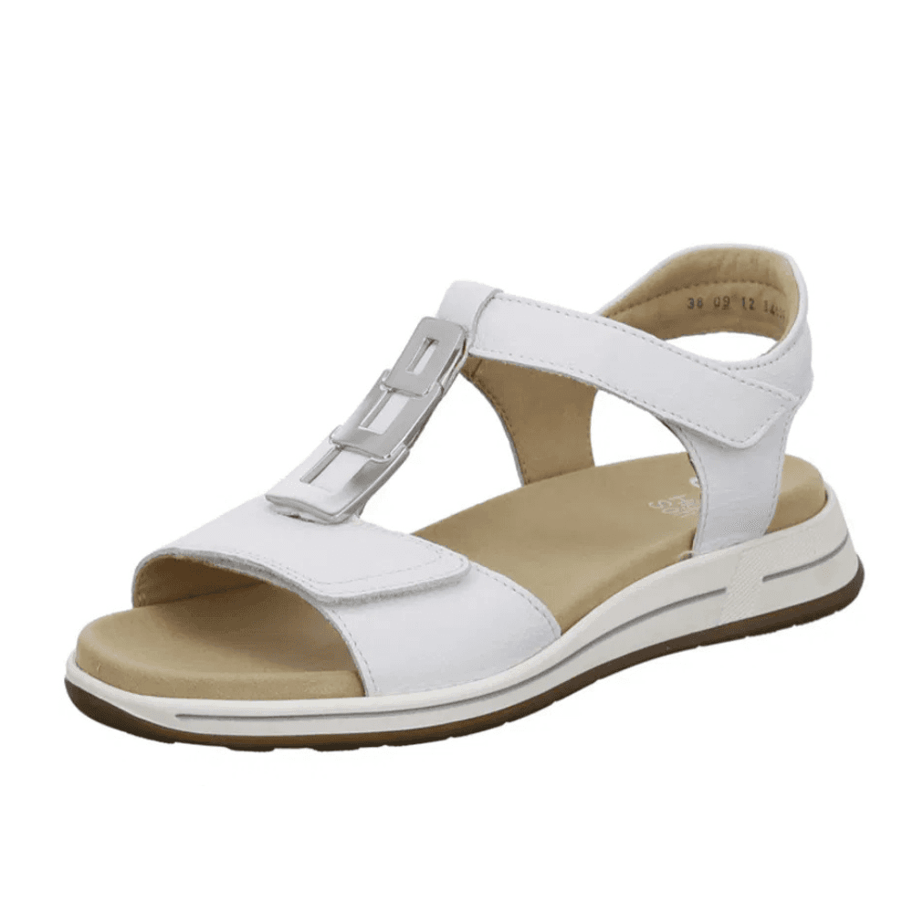 Womens Ara Osaka White with Silver Square Brooch Velcro Sandals