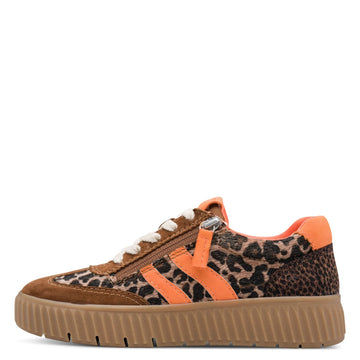Womens Tamaris 83739 Side Zip Trainers - Cognac Leopard