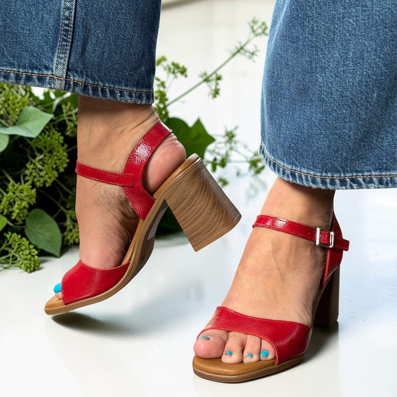 Womens Oh My Sandals 5919 Patent Block Heel Sandals - Red Patent