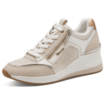 Womens Tamaris 23703 Combination Side Zip Wedge Trainers - Beige Combi