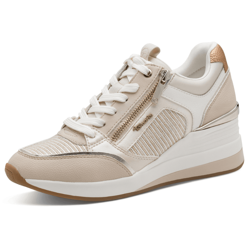 Womens Tamaris 23703 Combination Side Zip Wedge Trainers - Beige Combi