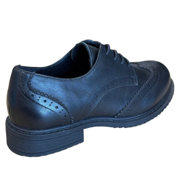 Girls Teds Pomona Brogue School Shoes - Black Leather