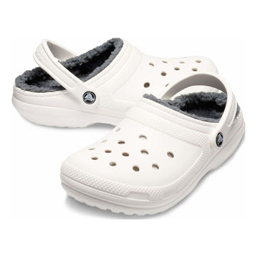 Mens Crocs Classic Lined Slippers - White/Grey
