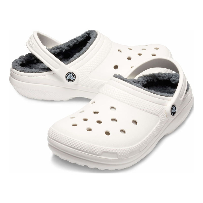 Mens Crocs Classic Lined Slippers - White/Grey
