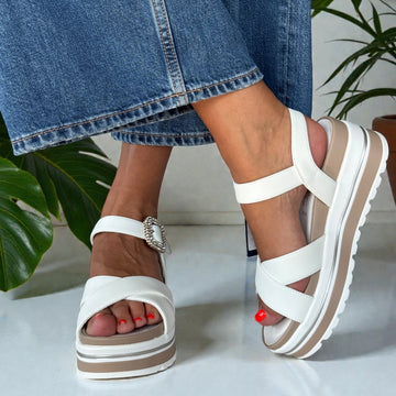 Womens Lloyd & Pryce Berne Coconut Diamente Buckle Wedge Sandal - Coconut