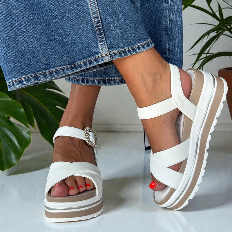 Womens Lloyd & Pryce Berne Coconut Diamente Buckle Wedge Sandal - Coconut