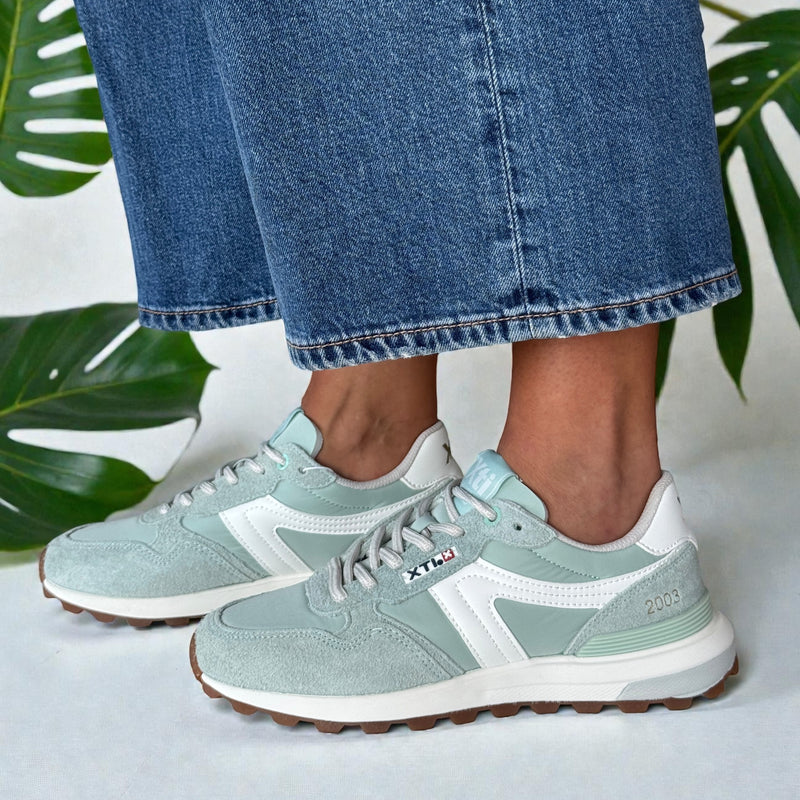 Womens Xti 145065 Suede Sporty Trainers - Aqua