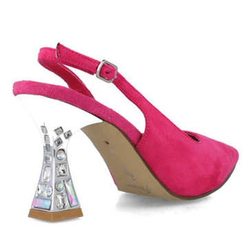 Womens Menbur 24011 Pink Suede Diamante Flared Heels - Pink