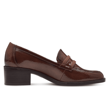 Womens Tamaris 24333 Block Heel Loafers - Cognac-Brown