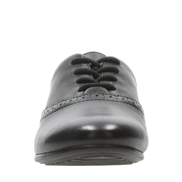 Junior Clarks Jules Walk Black Leather Girls Lace Up School Shoes - Black