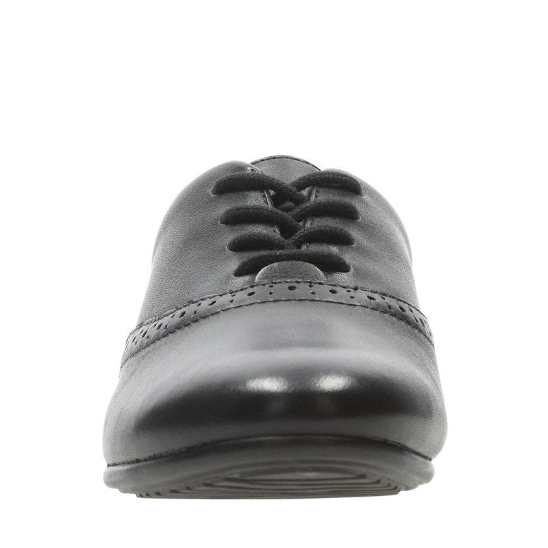 Junior Clarks Jules Walk Black Leather Girls Lace Up School Shoes - Black