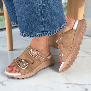 Womens Hispanitas 264783 Woven Double Strap Sliders - Almond