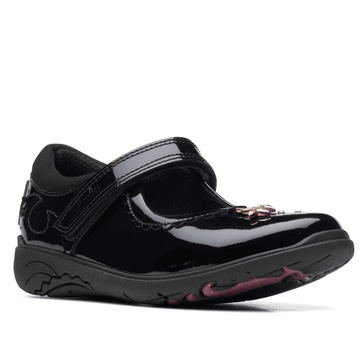 Infant Clarks Girls Relda Sea Black Patent School Shoes - Black Patent
