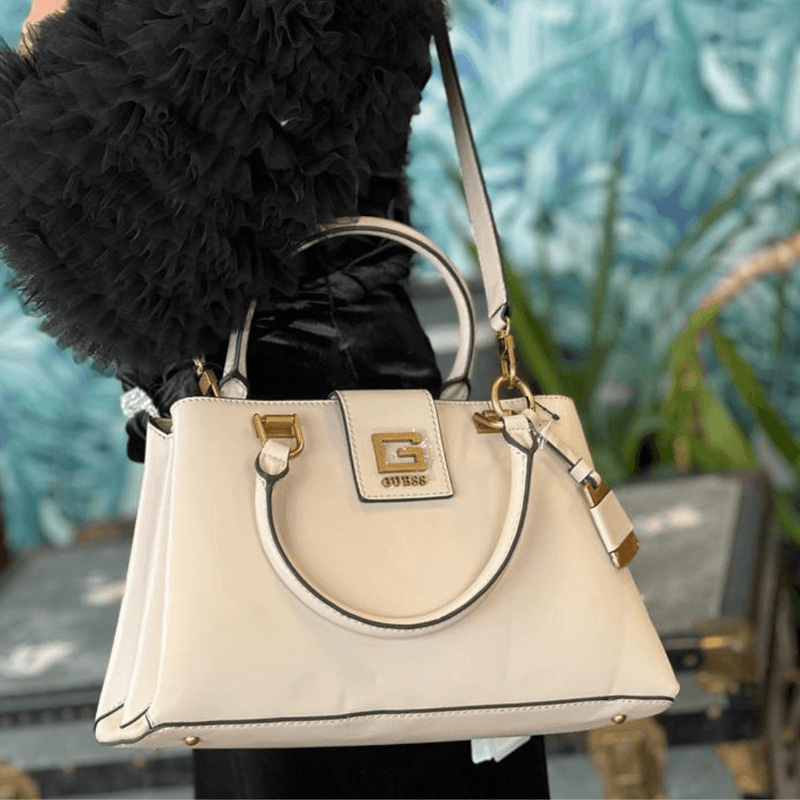 Guess Ladies Alva Beige Girlfriend Satchel - Beige Gold