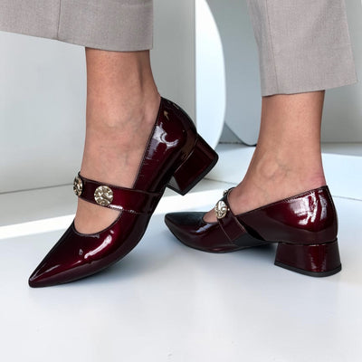 Womens Emis 7963 Mary Jane Court Shoes - Burgundy Patent