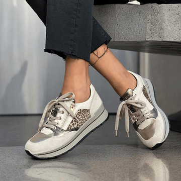 Womens Igi & Co 76211 Beige and Leopard Print Side Zip Trainers - Beige Gold
