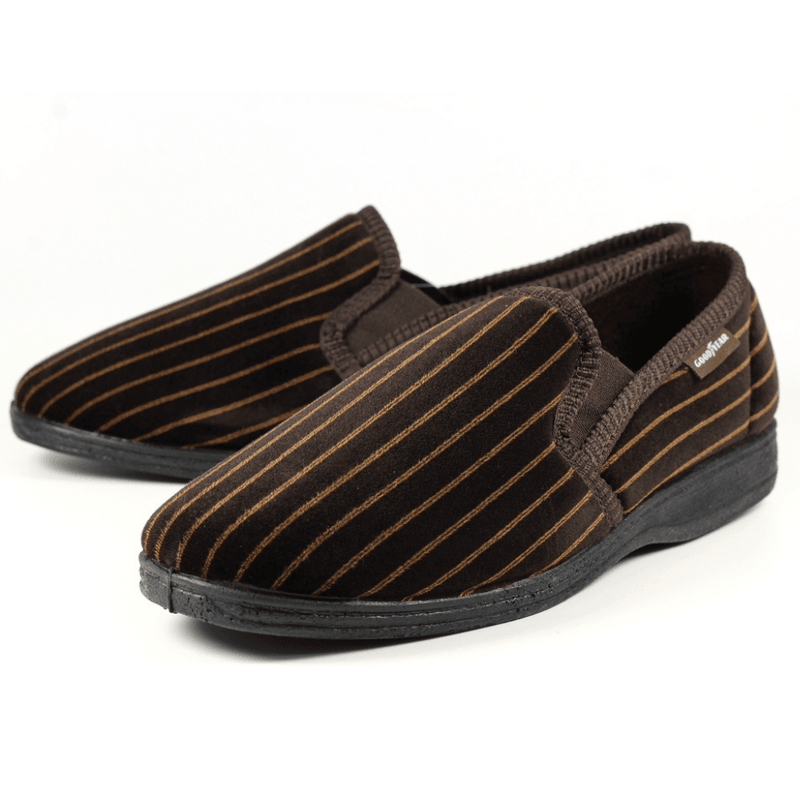 Goodyear Mens Don Brown Stripe Slippers - Brown