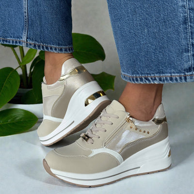 Womens Lloyd & Pryce Clohessy Wedge Side Zip Trainers - Creme Bling