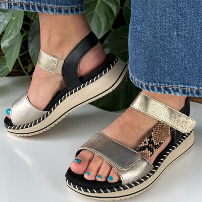 Womens Remonte D3J50 Metallic Wedge Sandal - Metallic