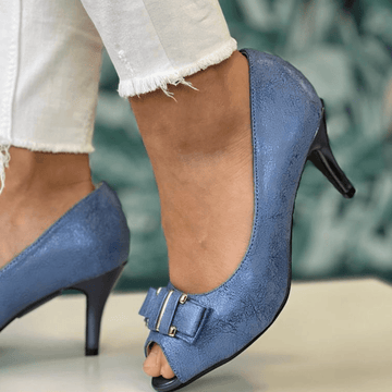 Womens Sorento Ashridge Blue Crackle Peep Toe Bow Heels - Blue